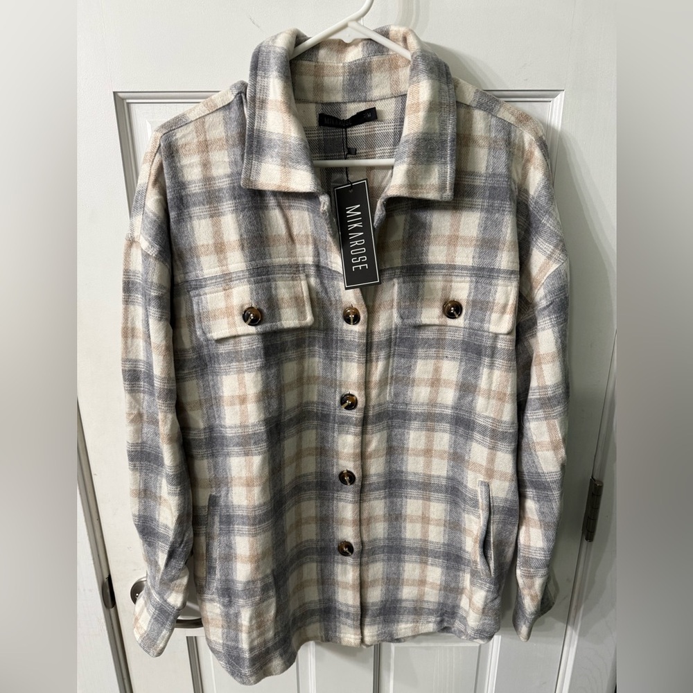 Mikarose Blue and Cream Plaid Flannel Shirt